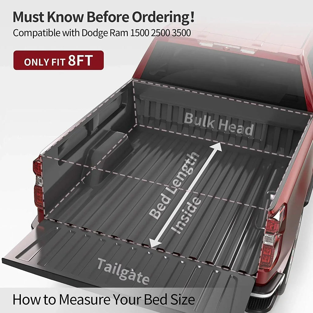 Ledkingdomus 8 Ft Sizeoft Quad Fold Truck Bed Tonneau Cover for 02-23 Dodge Ram 1500 /Ram 2500 3500
