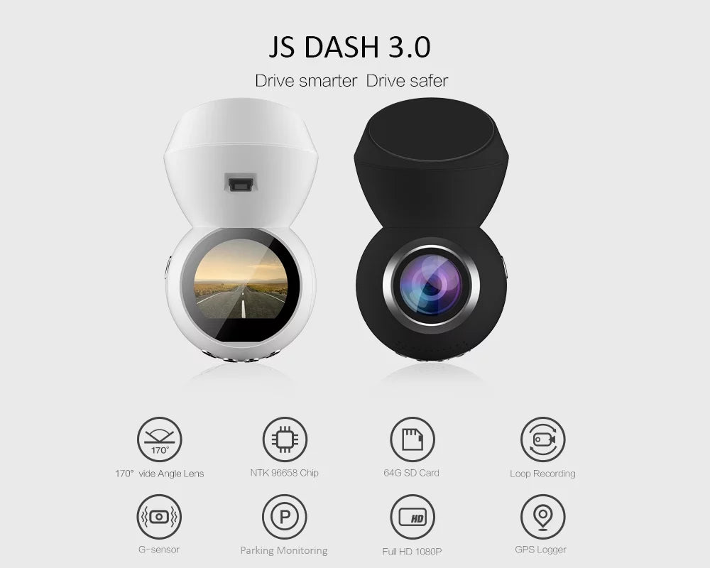JSize Dash 3.0 (BLACK) - Plug & Play Dash Cam- Full HD 1080p Dashcam w/ Parking Monitor & 1.22" LED Sizecreen & GPSize *NEW & IMPROVED*