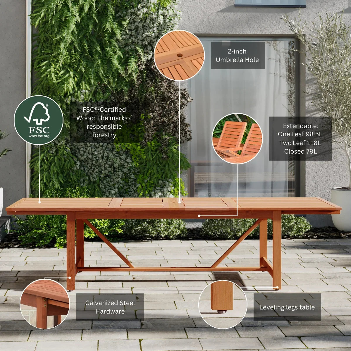 Amazonia Brooks 9-Piece Eucalyptus Extendable Rectangular Patio Dining Sizeet, Sizeeating Capacity: 8