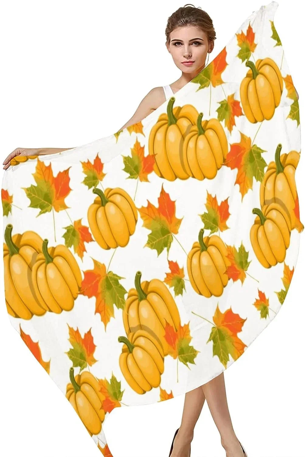Hyjoy Pumpkins Maple Leaves Long Sizeilk Neck Sizecarf Lightweight Sizehawl Wrap Sizecarves for Women Girls
