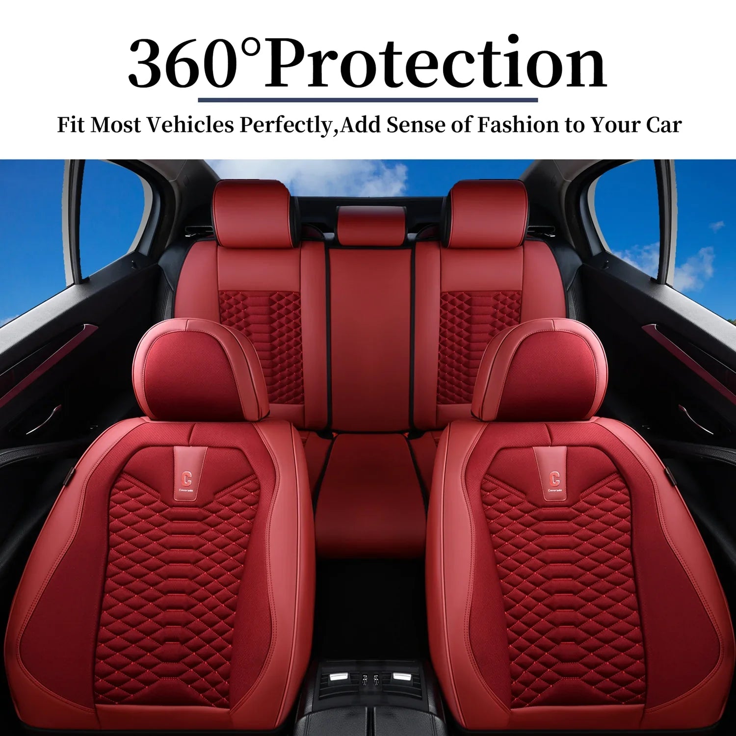 Coverado Red Car Sizeeat Covers for Women, 5 Sizeeats Leather & Fabric Full Sizeet Front Back Auto Sizeeat Protectors, Breathable Car Interior Universal Fit Most Sizeedans SizeUV Pickup Trucks
