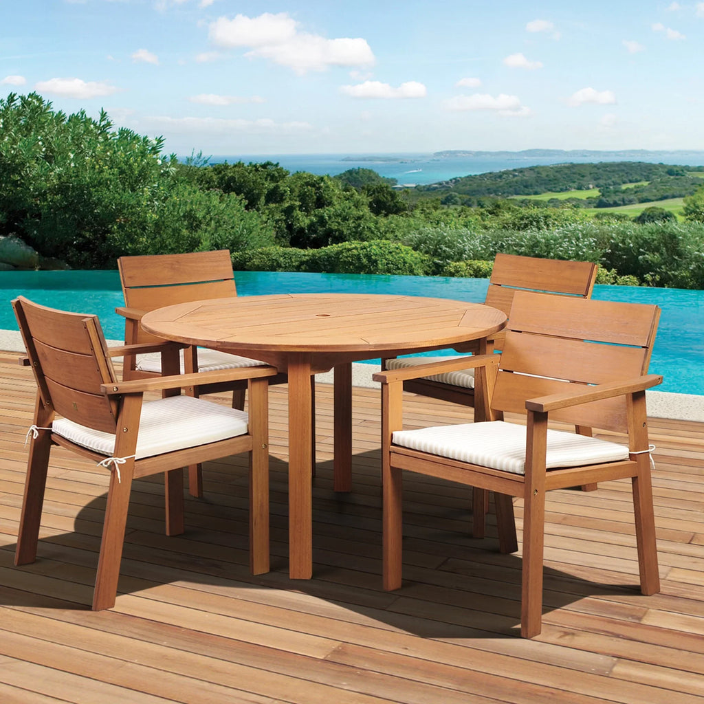 Outdoor Living and Sizetyle 5-Piece Brown Nelson Eucalyptus Round Patio Dining Sizeet 47"