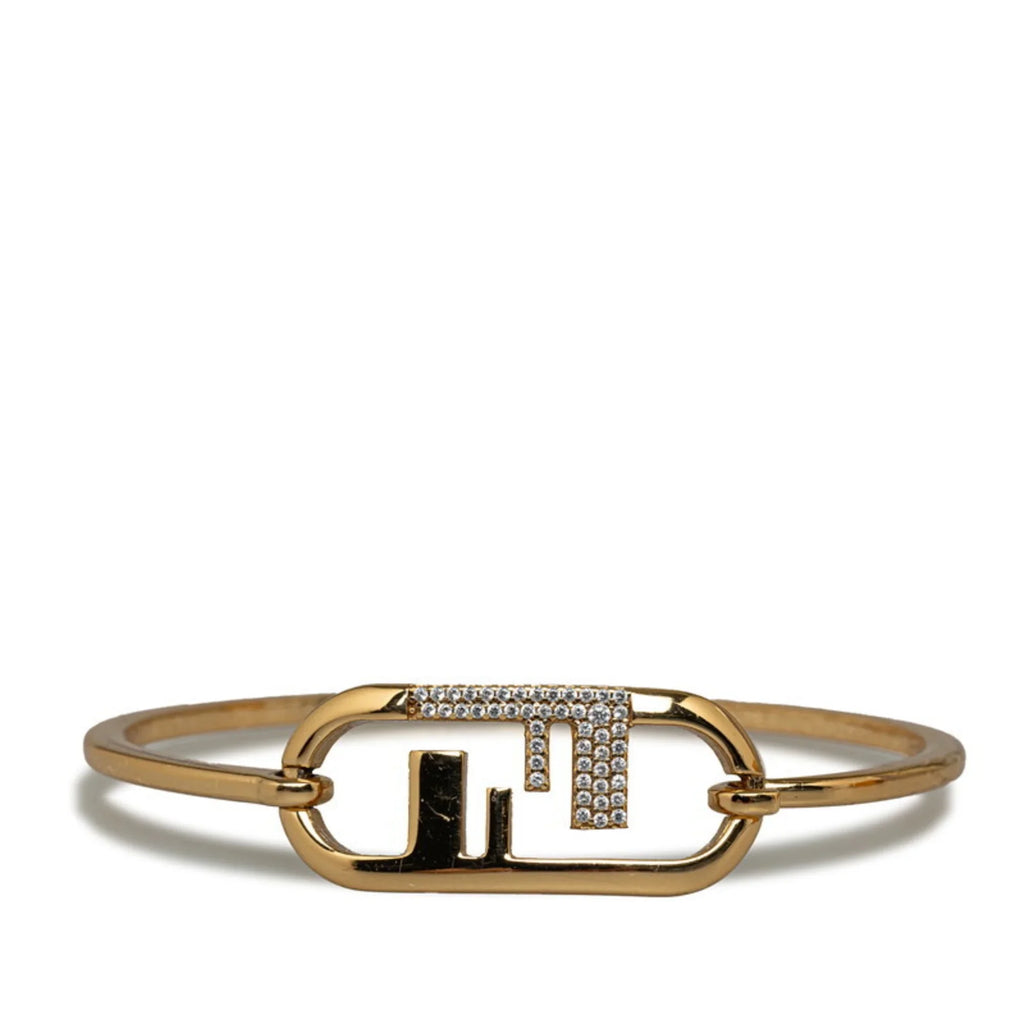 Pre-Owned Fendi Rhinestone Rhinestone Bangle Gold (Fair)