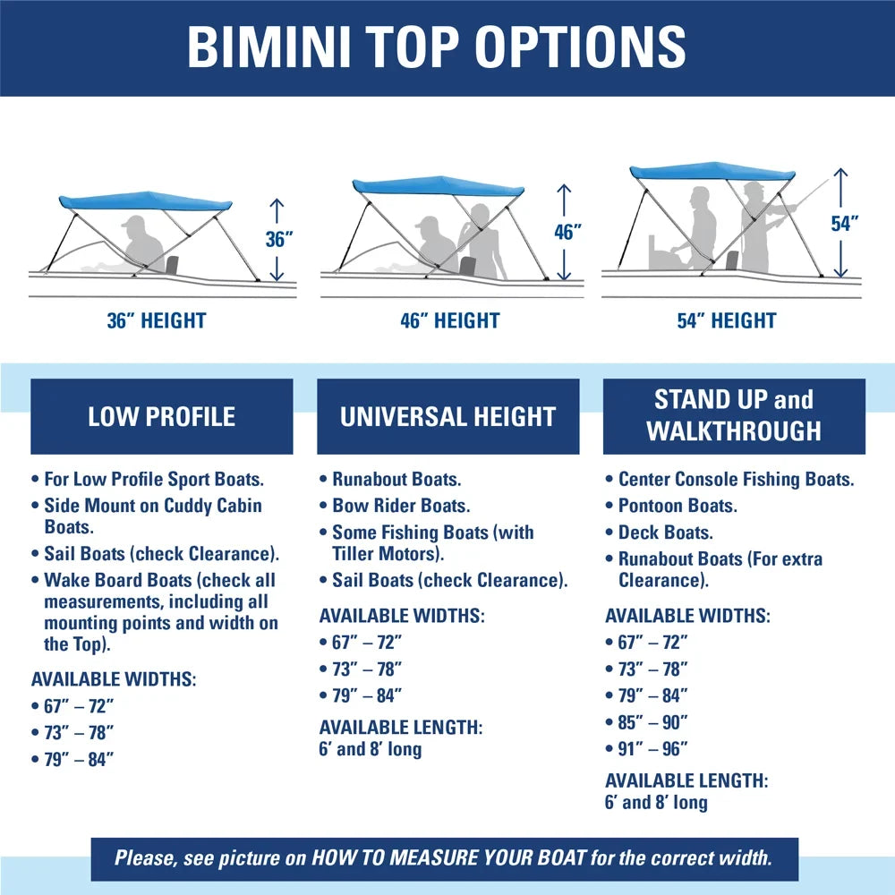 Bimini Top Boat Cover 36" High 3 Bow 6' ft. L x 79" - 84" W BEIGE