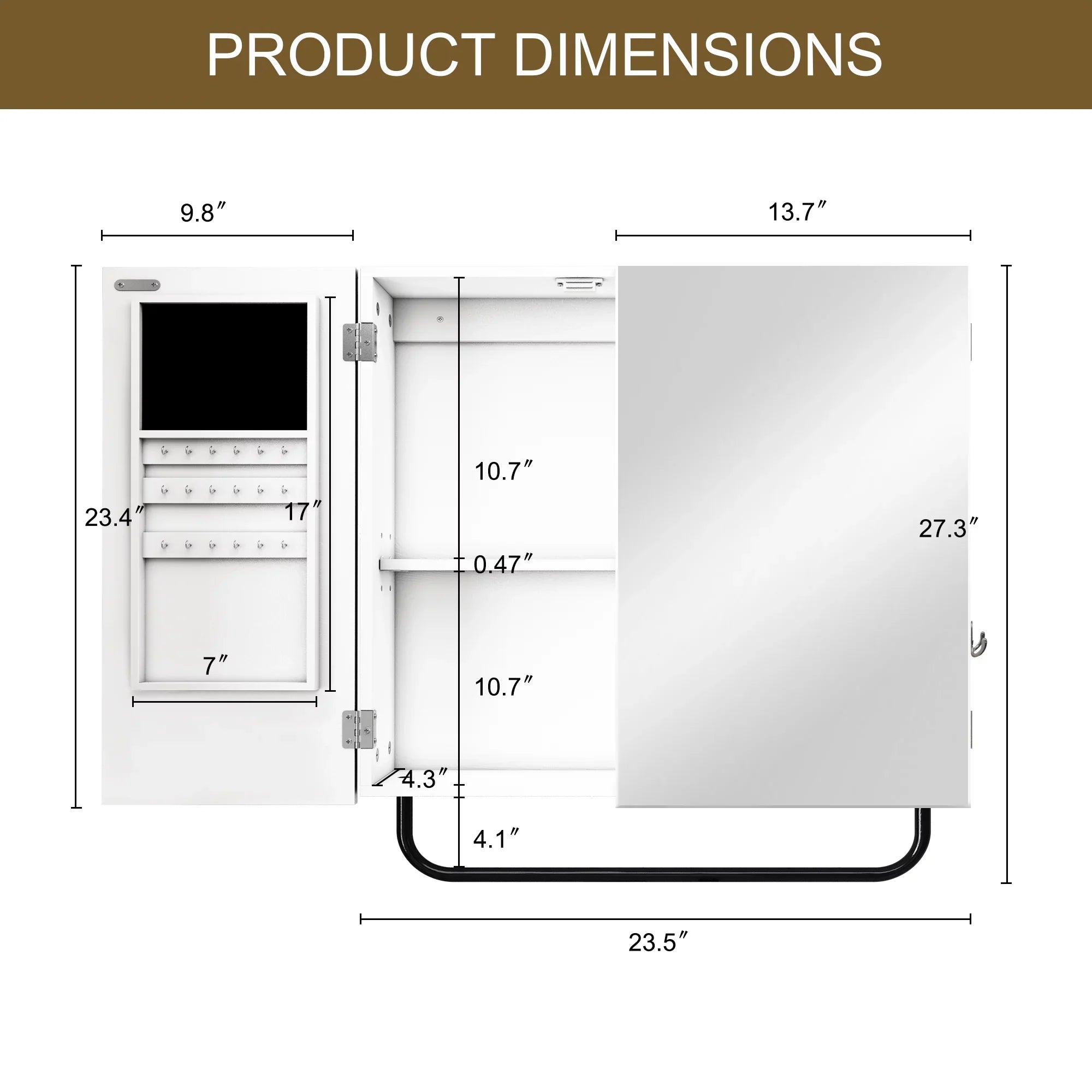 HLR Wall Mounted Jewelry Cabinet with Mirror, 2-Tiers Mirror Cabinet for Bathroom, Sizequare