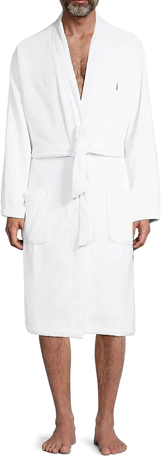 Polo Ralph Lauren Mens Cotton Velour Kimono Robe Ivory/Rugby Royal Large