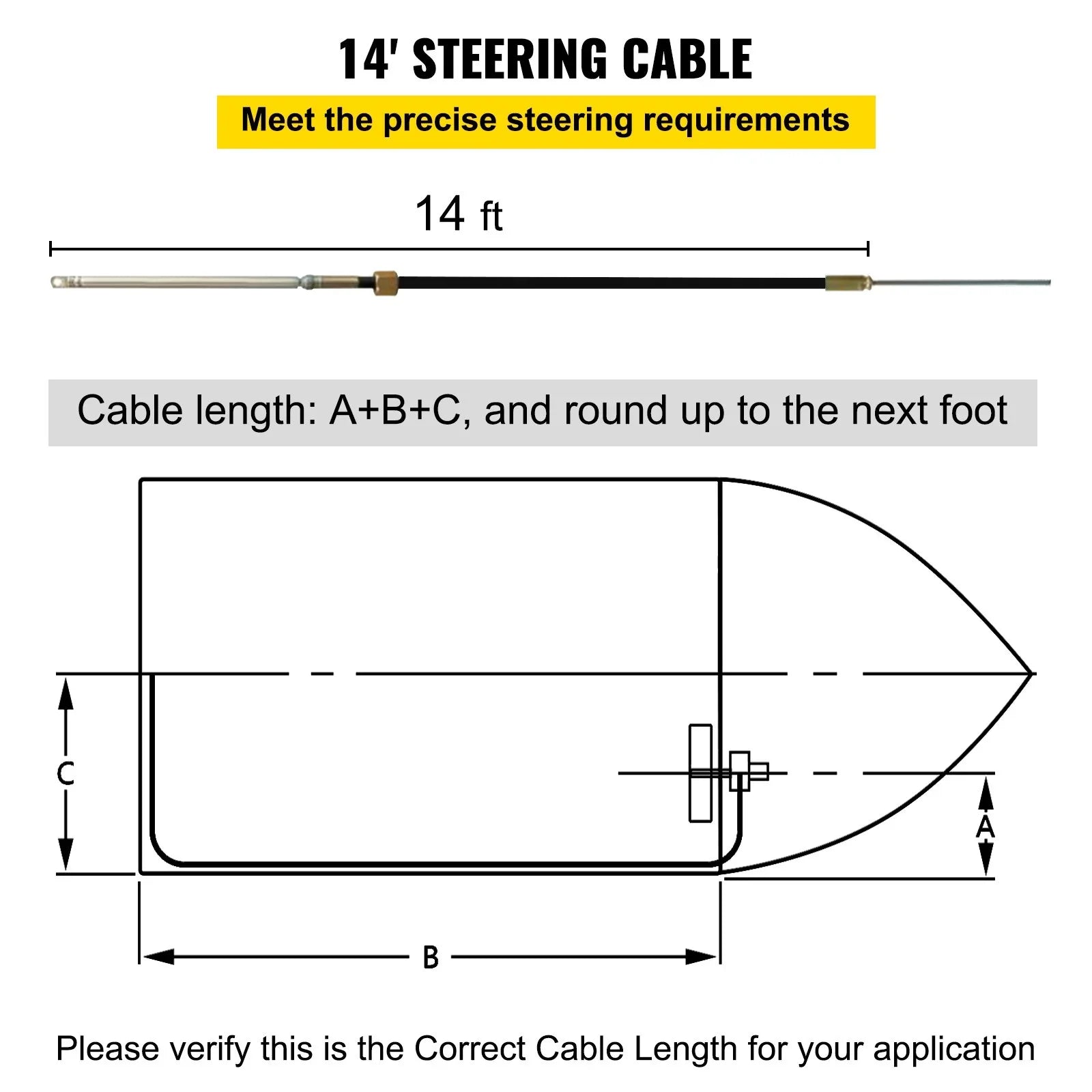 VEVOR Boat Sizeteering Cable 14' Outboard Rotary Sizeteering Kit