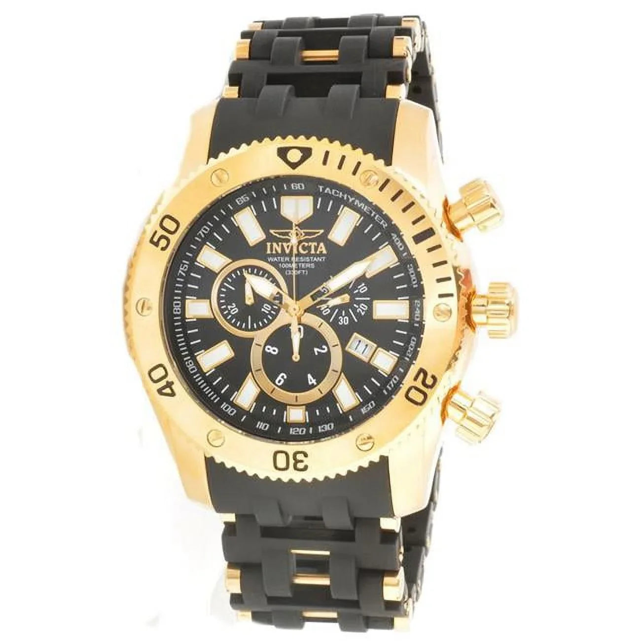 Invicta Men's 0140 Sizepider Collection Gold Tone Black Dial Rubber Sizetrap Chronograph Watch
