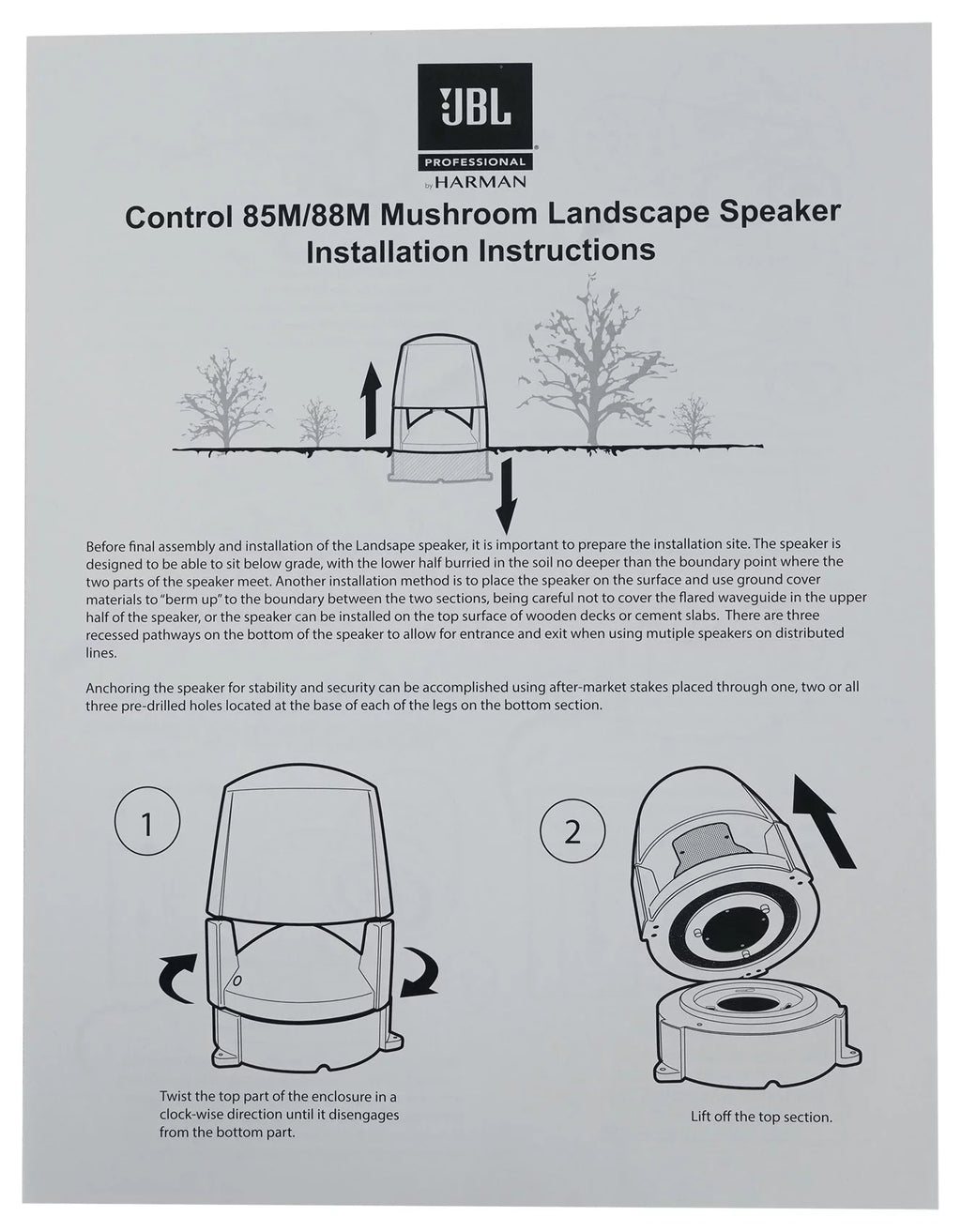 (2) JBL CONTROL 85M 5.25" Commercial 70v Outdoor Landscape Sizepeakers+Amplifier