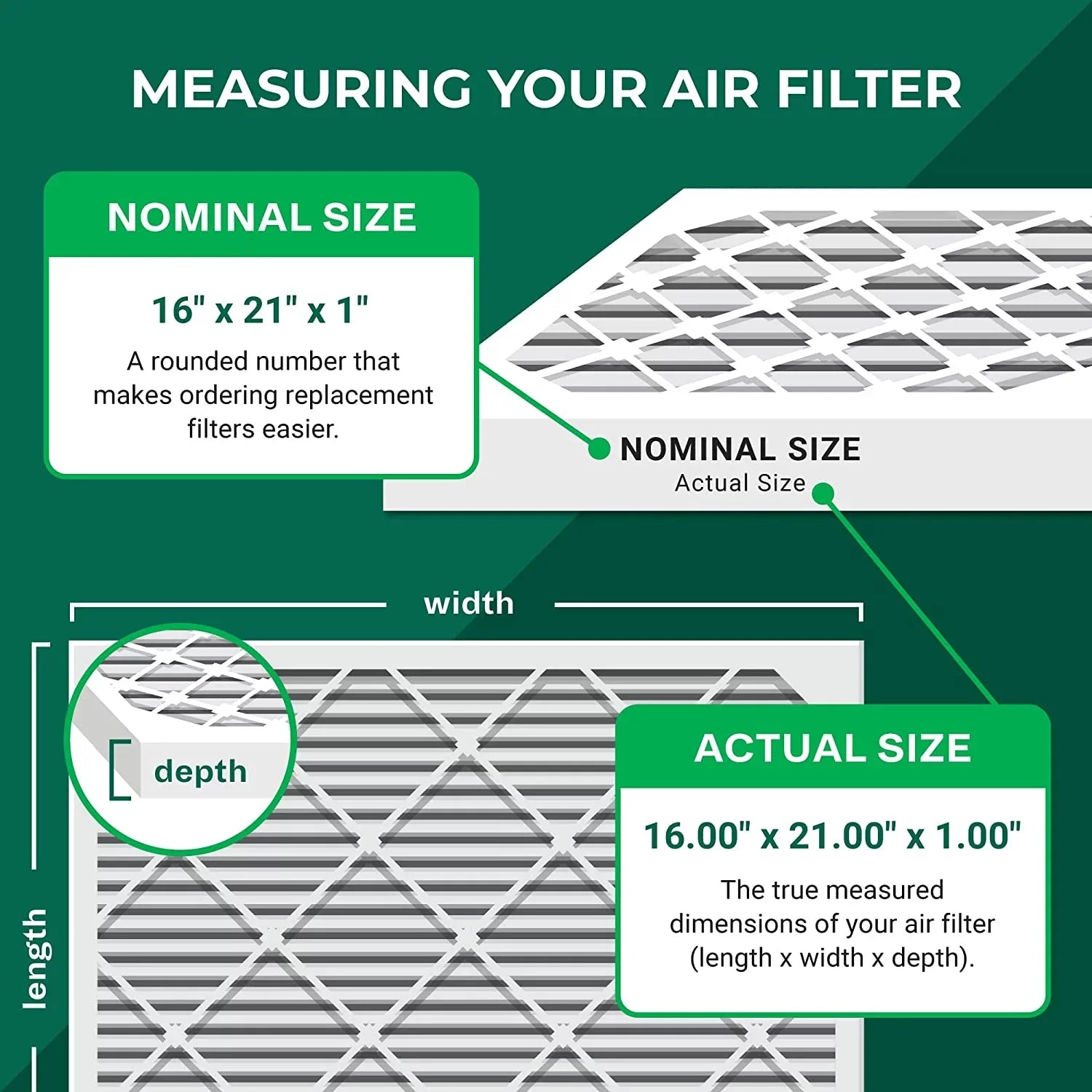 Filterbuy 16x21x1 MERV 13 Pleated HVAC AC Furnace Air Filters (12-Pack)
