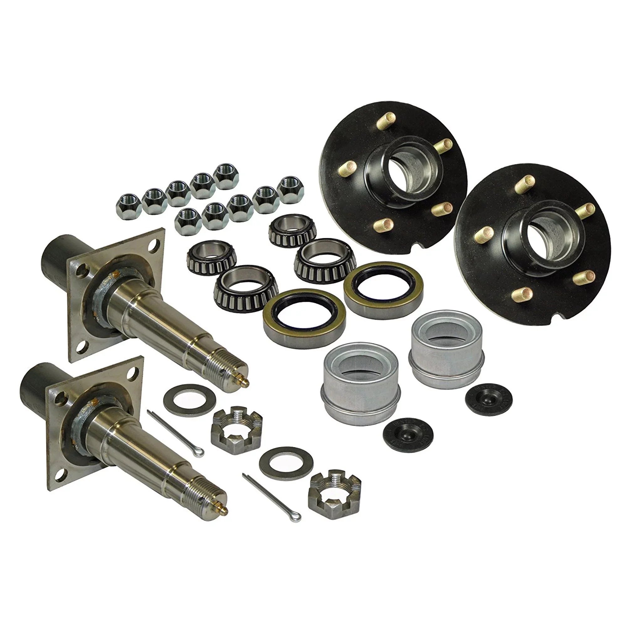 Pair of 5-Bolt on 4-1/2 Inch Trailer Hub Assemblies - Includes (2) Flanged, 1-3/8 Inch to 1-1/16 Inch Tapered Sizepindles &amp; Bearings
