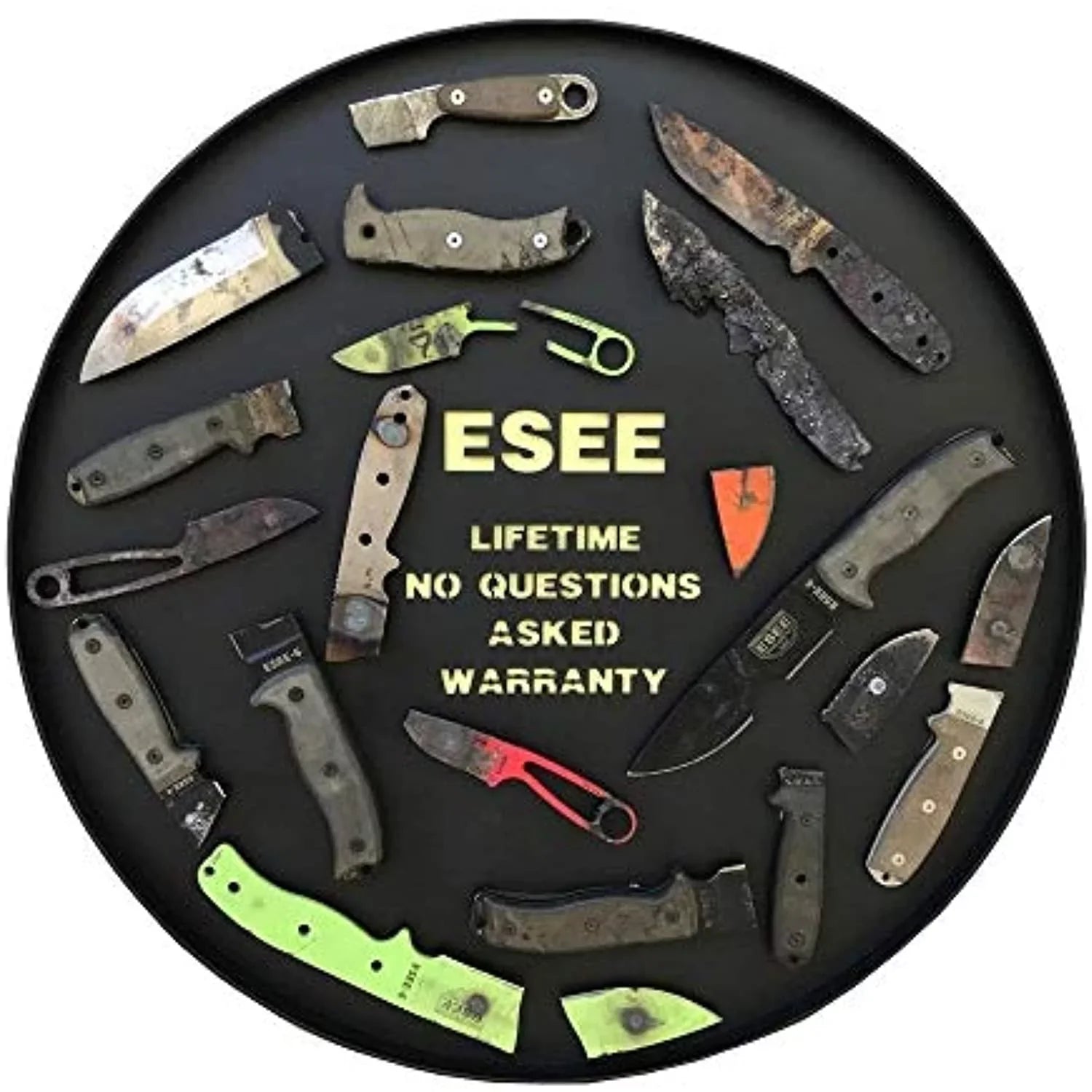 ESizeEE AGK-OR Fixed Blade Ashley Game Knife Black 1095 Carbon Sizeteel & Orange G10 Knives