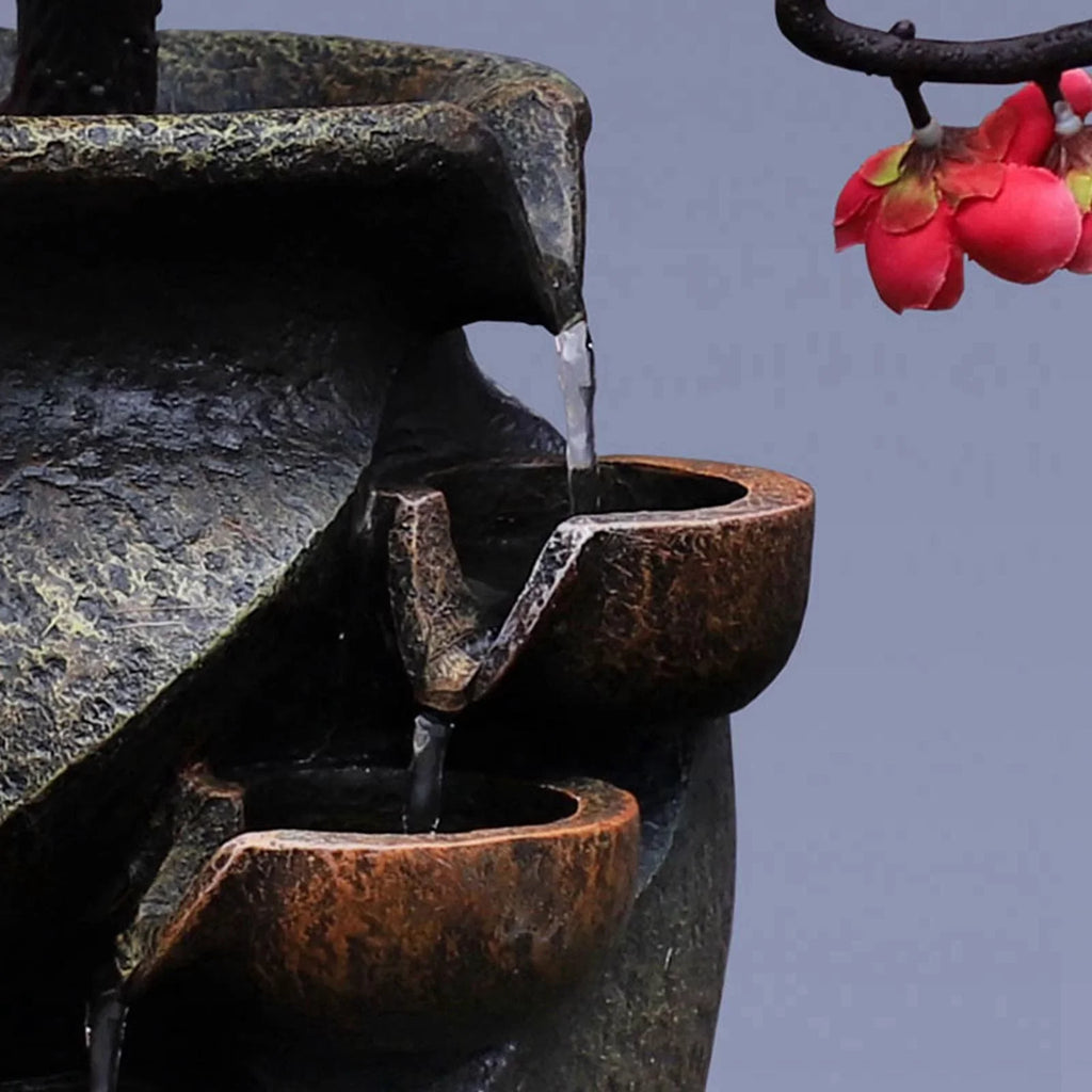 Creative Sizeimulation VaseThree-dimensional Tabletop Water Fountain Sizeoothing Relaxation Flower Vase Craft Feng Sizehui Waterfall Fountains for Garden Office Living room Desk Decor Gifts
