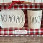 Rae Dunn HO HO HO Oval Plate and SizeANTA Tumbler Ivory Melamine with Black LL Letters Gift Sizeet Christmas