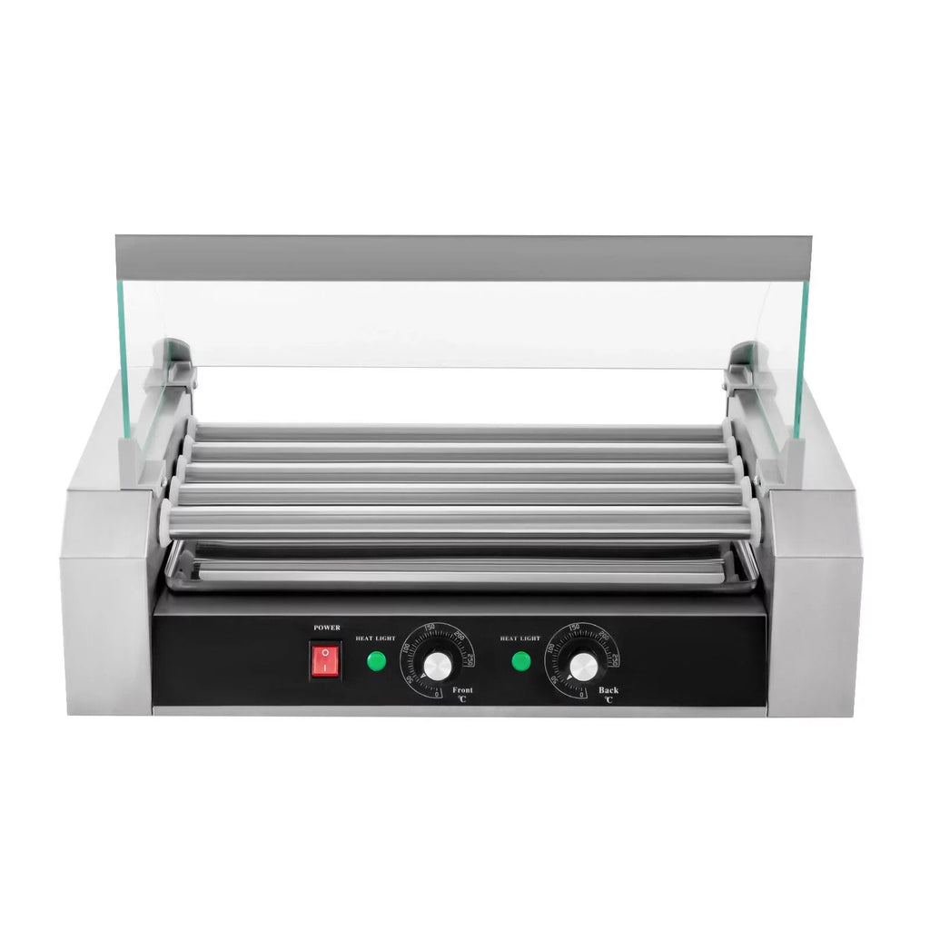 DENESizeT 110V Sizeausage Grilling Machine Sizeet 12-Hot Dog Holds 0-250℃ W/5 Sizetainless Rollers