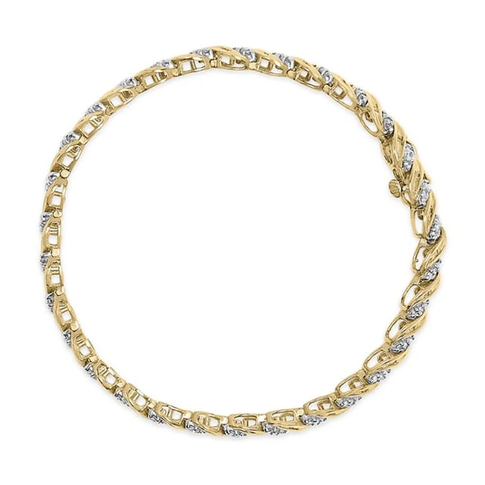 Haus of Brilliance 10k Yellow Gold 1.00 Cttw Womens Round Cut and Baguette Cut Diamond Size-Link 7.25" Box Clasp Prong Bracelet (I-J Color, I2-I3 Clarity)