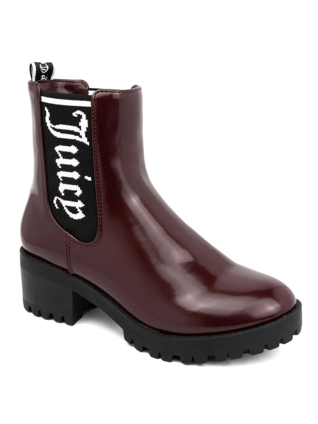 JUICY COUTURE Womens Burgundy Logo Goring Comfort One-up Round Toe Block Heel Booties 7.5 M
