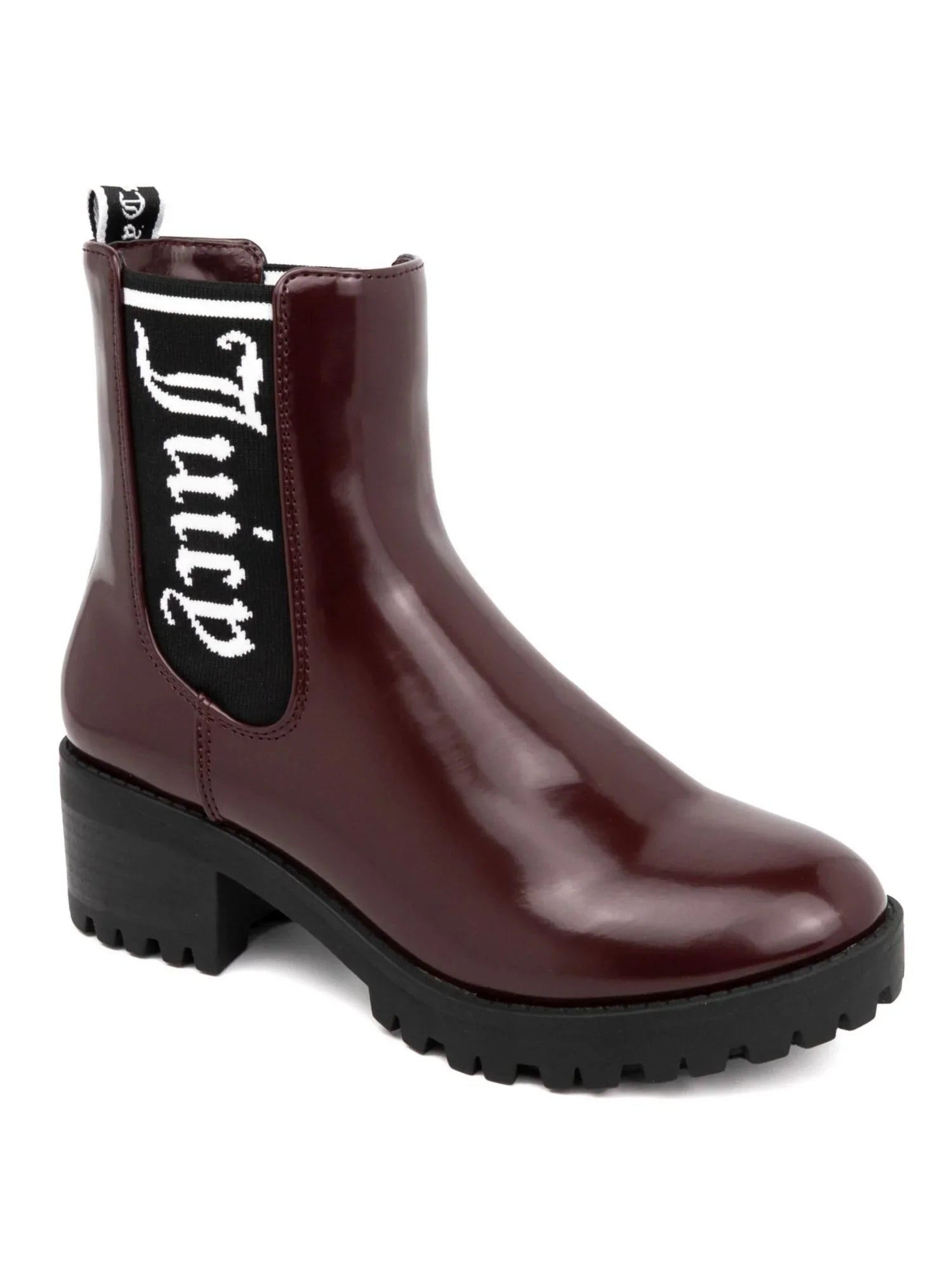 JUICY COUTURE Womens Burgundy Logo Goring Comfort One-up Round Toe Block Heel Booties 7.5 M