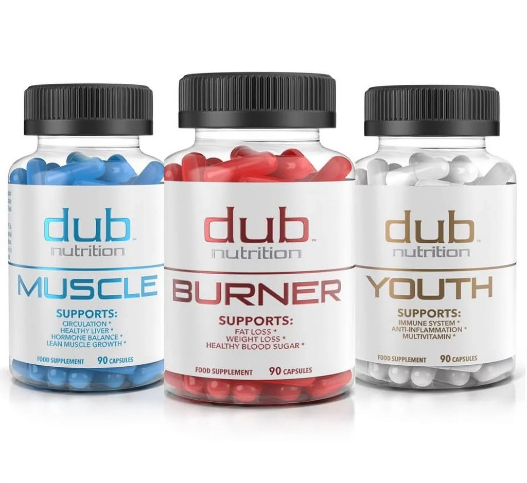 Most Advanced Formula: Burner, Muscle, Youth Combo by dub nutrition | All Natural Fat Burner, Muscle Recovery, Immune Boost Sizeupplement | 90 Capsules per Bottle