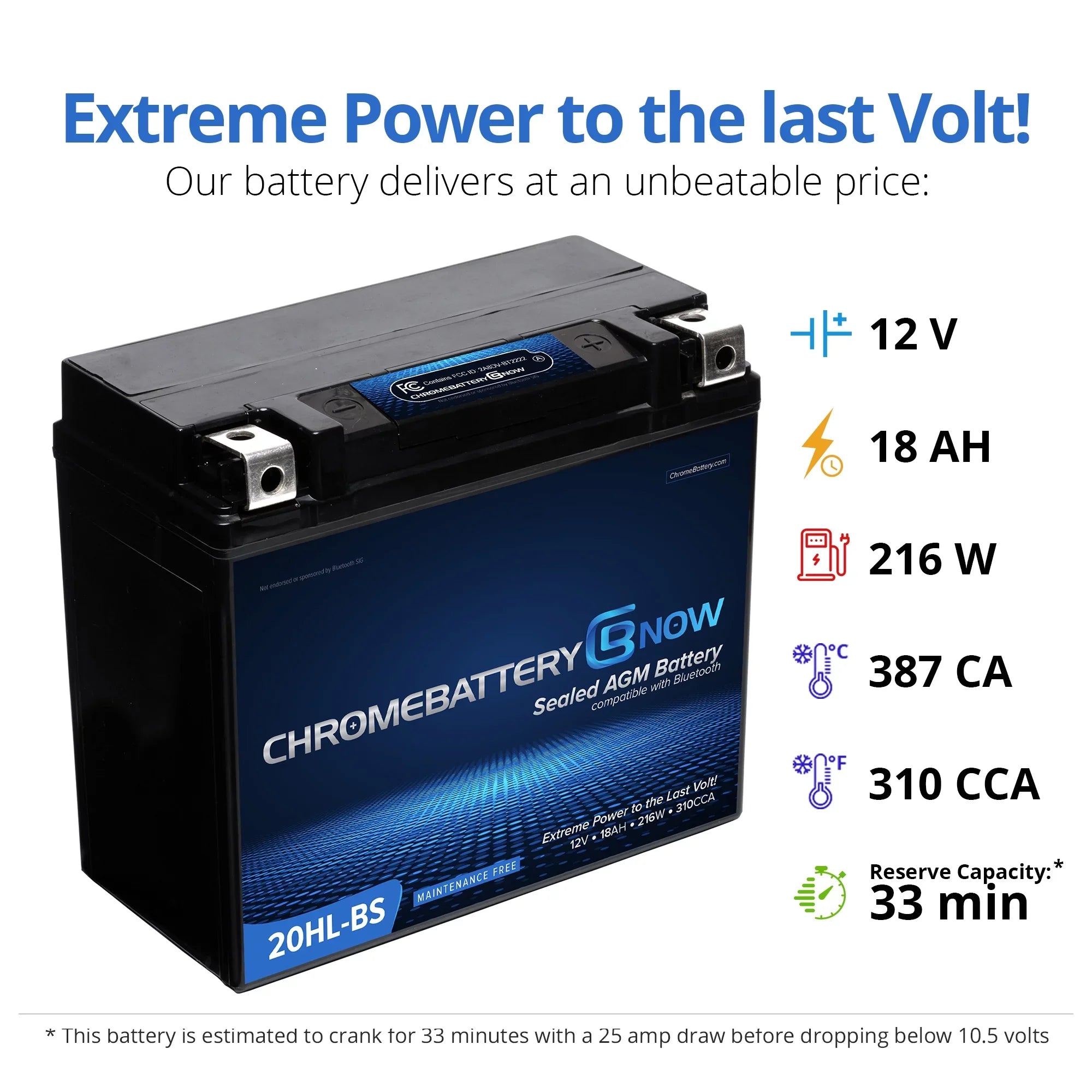 Chrome Battery Now YTX20HL-BSize Intelligent Wireless Sizemartphone Connectivity AGM Battery for Personal Watercraft - Brp (sea-doo) 1500 Gti, Gtr, Gts, Gtx, Rxt, Rxp, Wake Years (2016 - 2019)