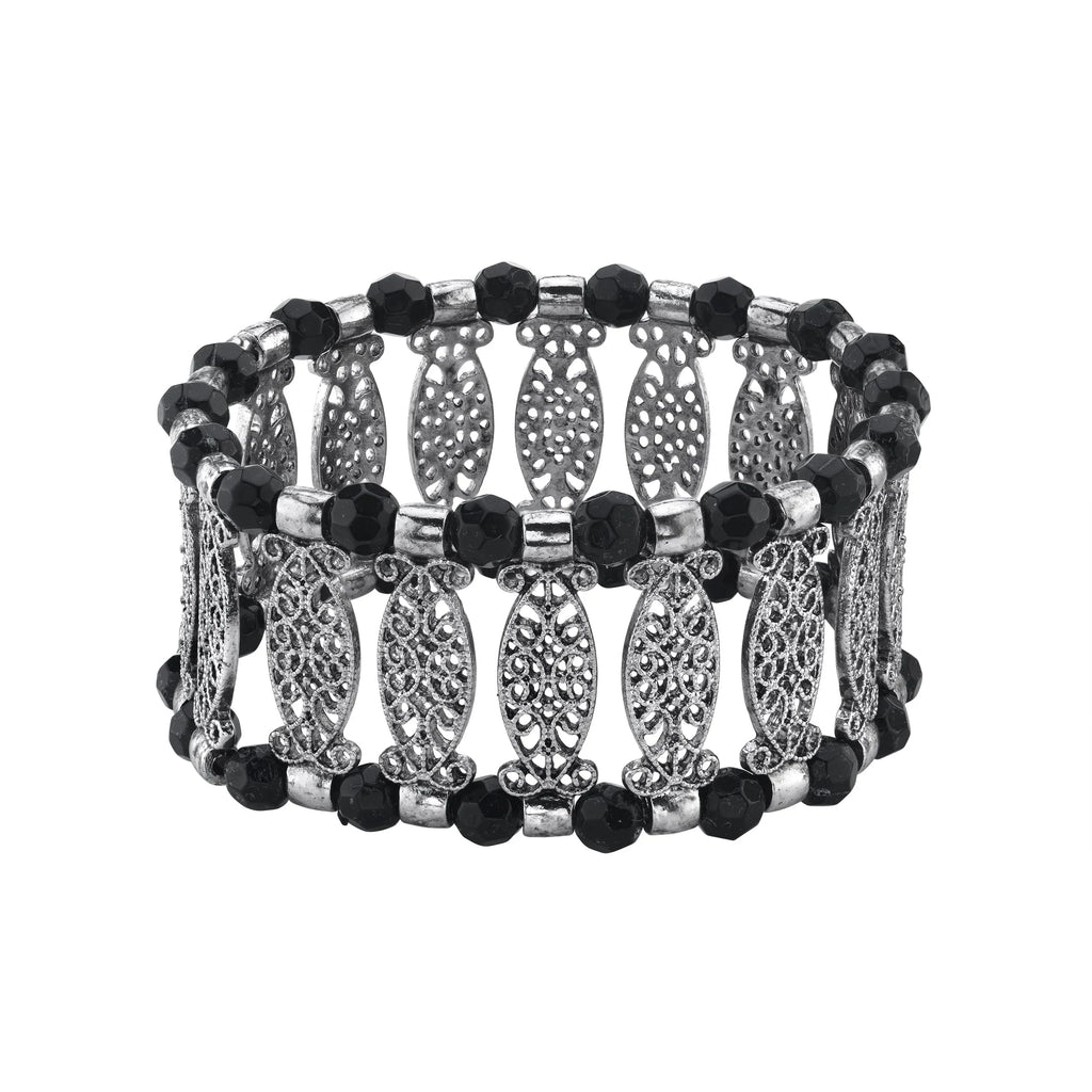 1928 Jewelry Black Color Filigree Sizetretch Bracelet