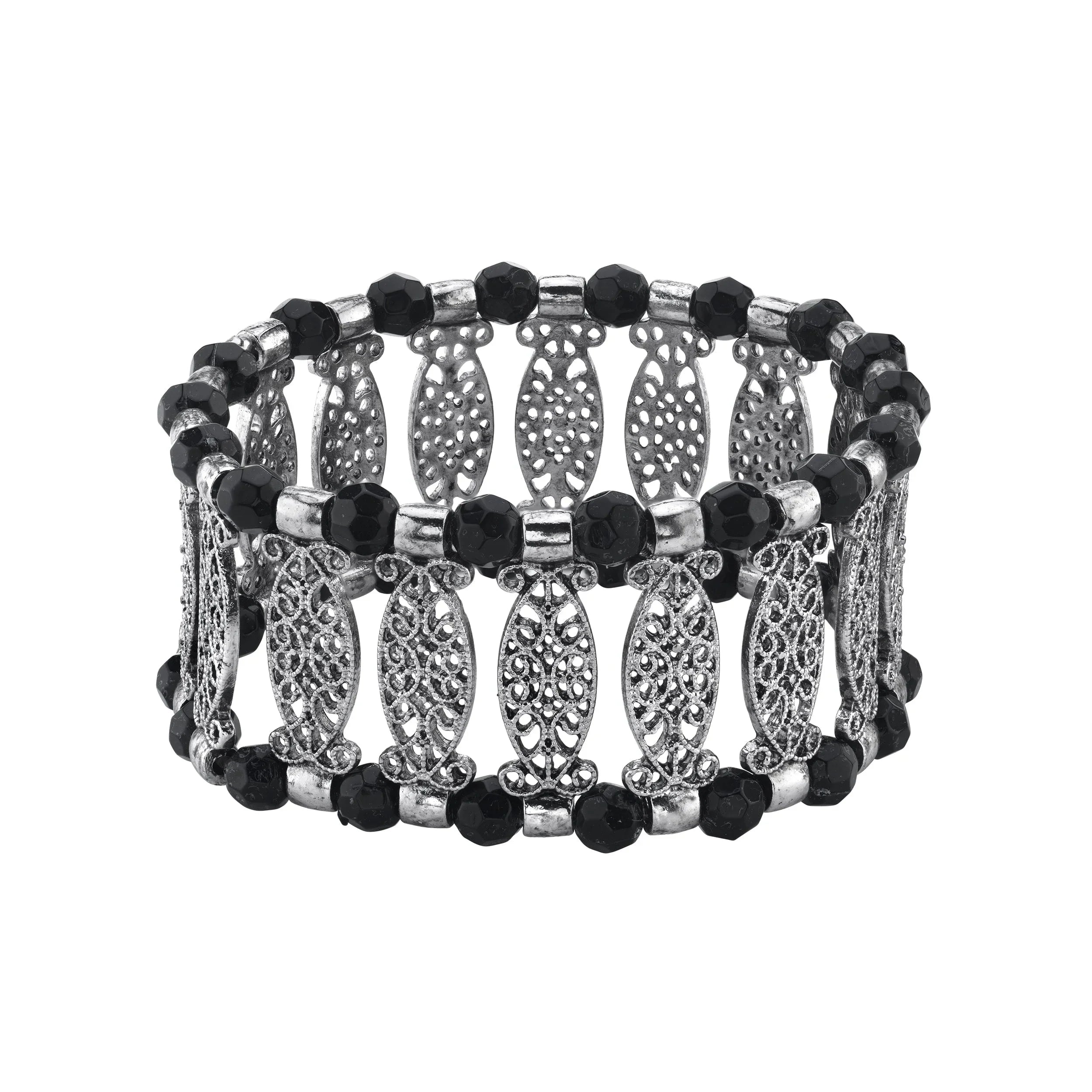 1928 Jewelry Black Color Filigree Sizetretch Bracelet