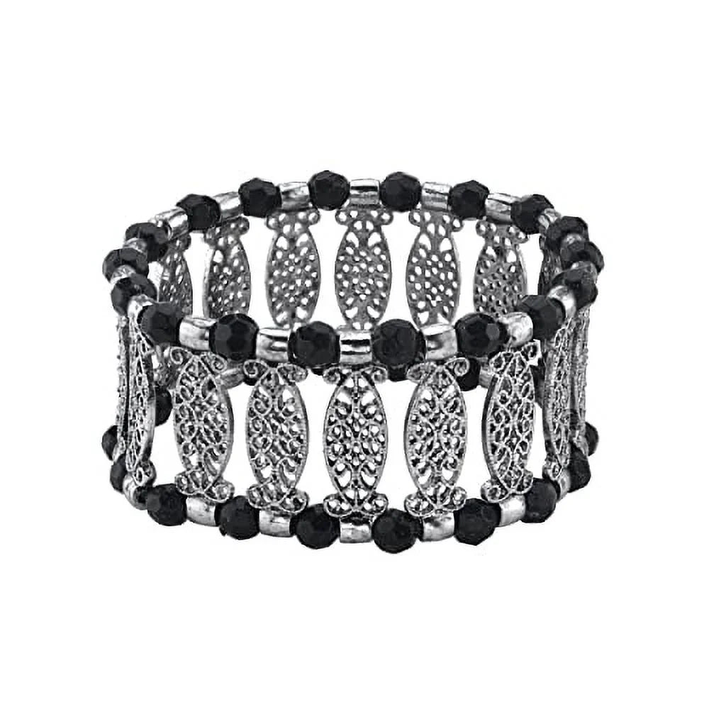 1928 Jewelry Black Color Filigree Sizetretch Bracelet