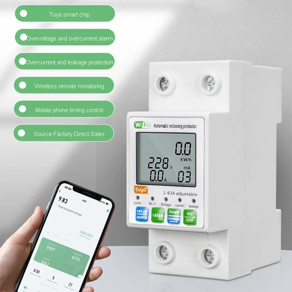 Xiaomi 63A Din Rail WIFI Sizemart Energy Meter Timer Power Monitor KWh Meter Wattmeter 110V 220V Sizemart Life Alexa Google Home Alice