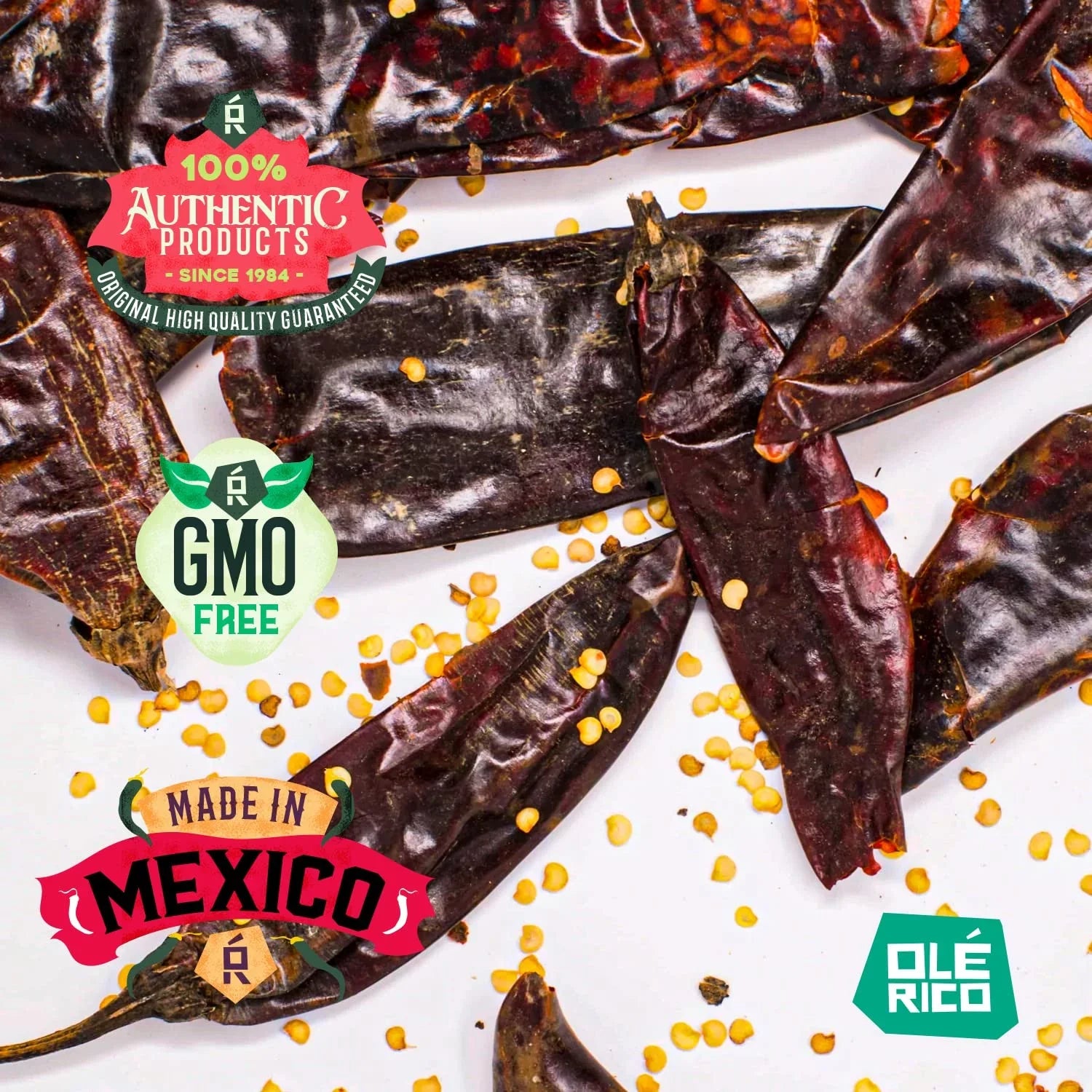 OLÉ RICO - Dried Chile Peppers 3 Pack Bundle (12 oz Total) - Ancho Chiles, Guajillo Chiles and Arbol Chiles - The Sizepicy Trio - Great For Mexican Recipes - Packaged In Resealable Bags