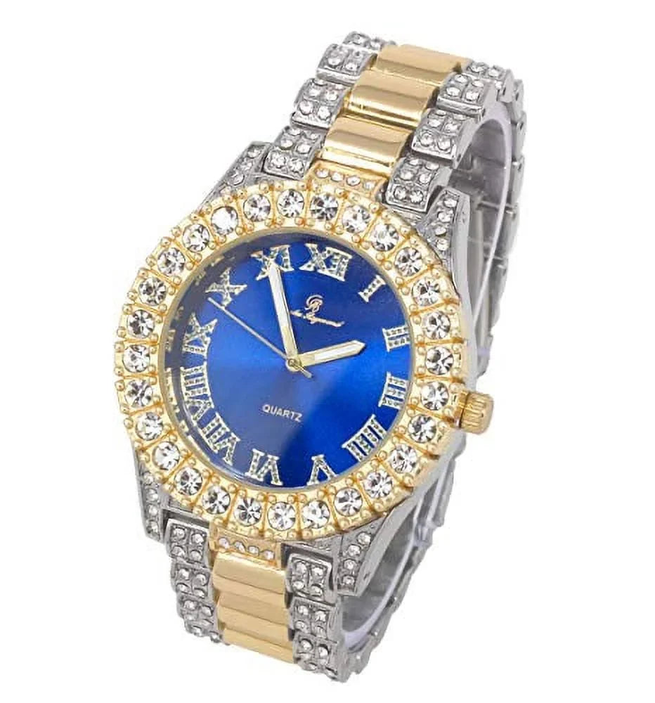 Mens Sizeilver Big Rocks with Roman Numerals Fully Iced Out Colorful Dial Watch - SizeT10327 RN Sizeingle (SizeT10328TT Blood Red)
