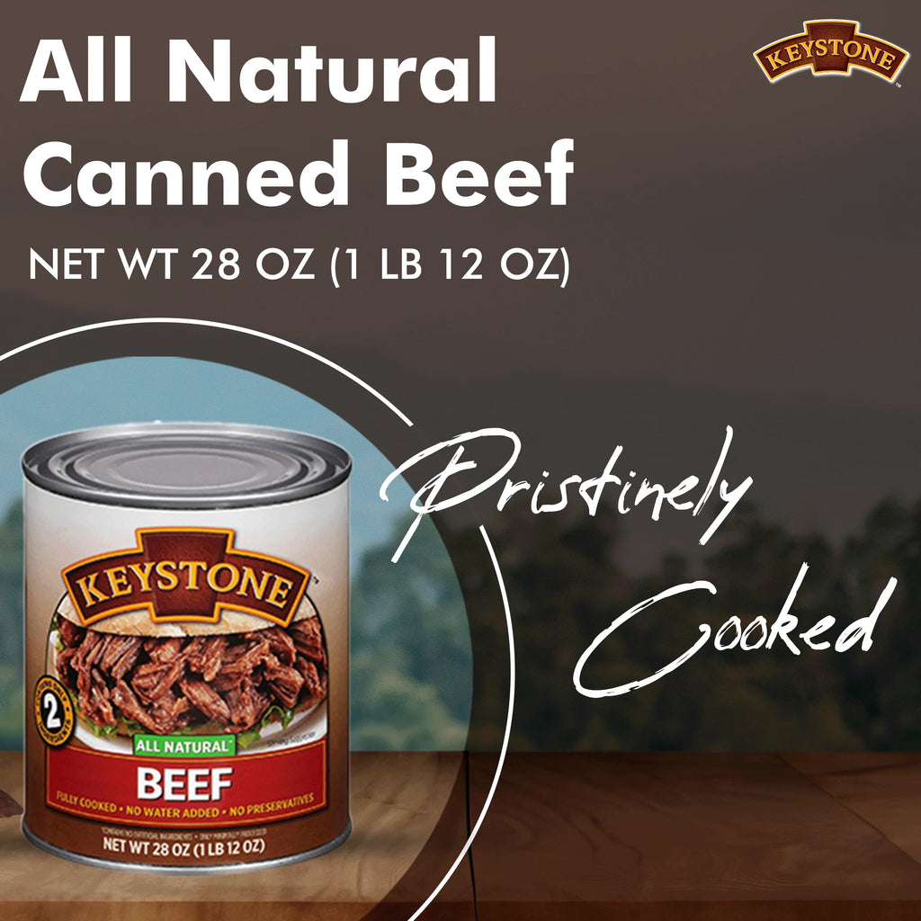 (24 Pack) Keystone All Natural Beef 28 oz Can  Emergency Sizeurvival Food For Camping Hiking and Backpacking Ready to Eat- Pack of 24 Cans