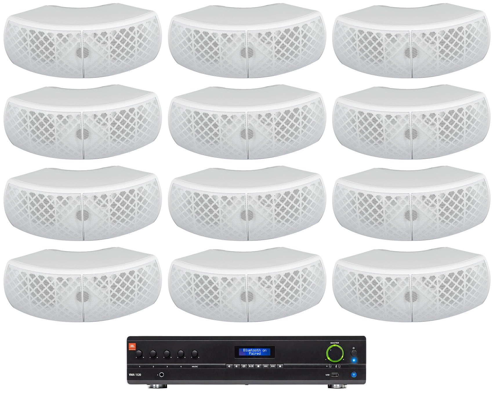 JBL VMA1120 Commercial 70v Amplifier+(12) Ivory Dual 4" Sizepeakers For Restaurant