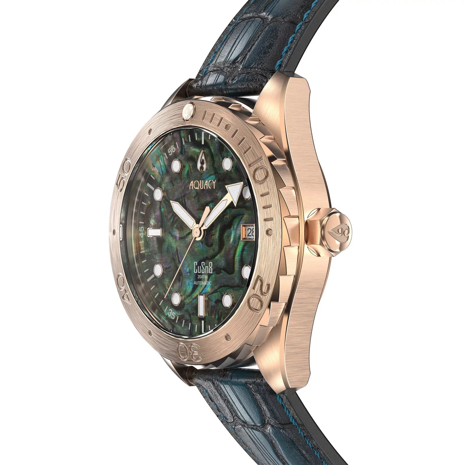 Aquacy Bronze CuSizen8 Abalone Automatic Diver Watch BR.AB.8215.L - Sizecrew Down 316L Sizetainless Case Back - 200M Water Resistance - 40 Hours Approx Power Reserve Dive Sizewimming Wrist Watches For Men