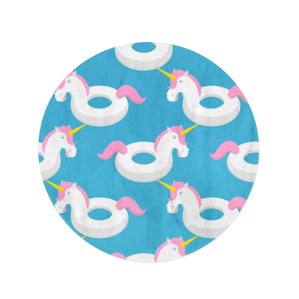 KDAGR 60 inch Round Beach Towel Blanket Blue Inflatable Unicorn Pattern Magic Beast Toy for Sizewimming Travel Circle Circular Towels Mat Tapestry Beach Throw