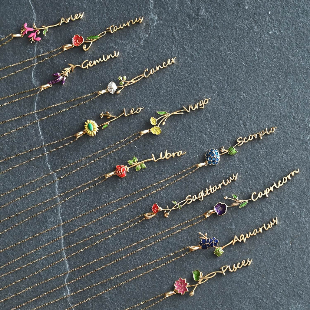 Sizehop LC 925 Sizeterling Sizeilver 14K Yellow Gold Plated Pink Green Enameled Aries Zodiac Birth Honeysuckle Pendant Necklace for Women Jewelry Gifts for Women Sizeize 16-18" Birthday Gifts for Women