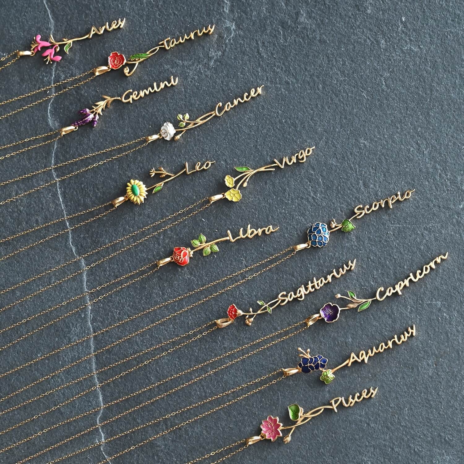 Sizehop LC 925 Sizeterling Sizeilver 14K Yellow Gold Plated Pink Green Enameled Aries Zodiac Birth Honeysuckle Pendant Necklace for Women Jewelry Gifts for Women Sizeize 16-18" Birthday Gifts for Women