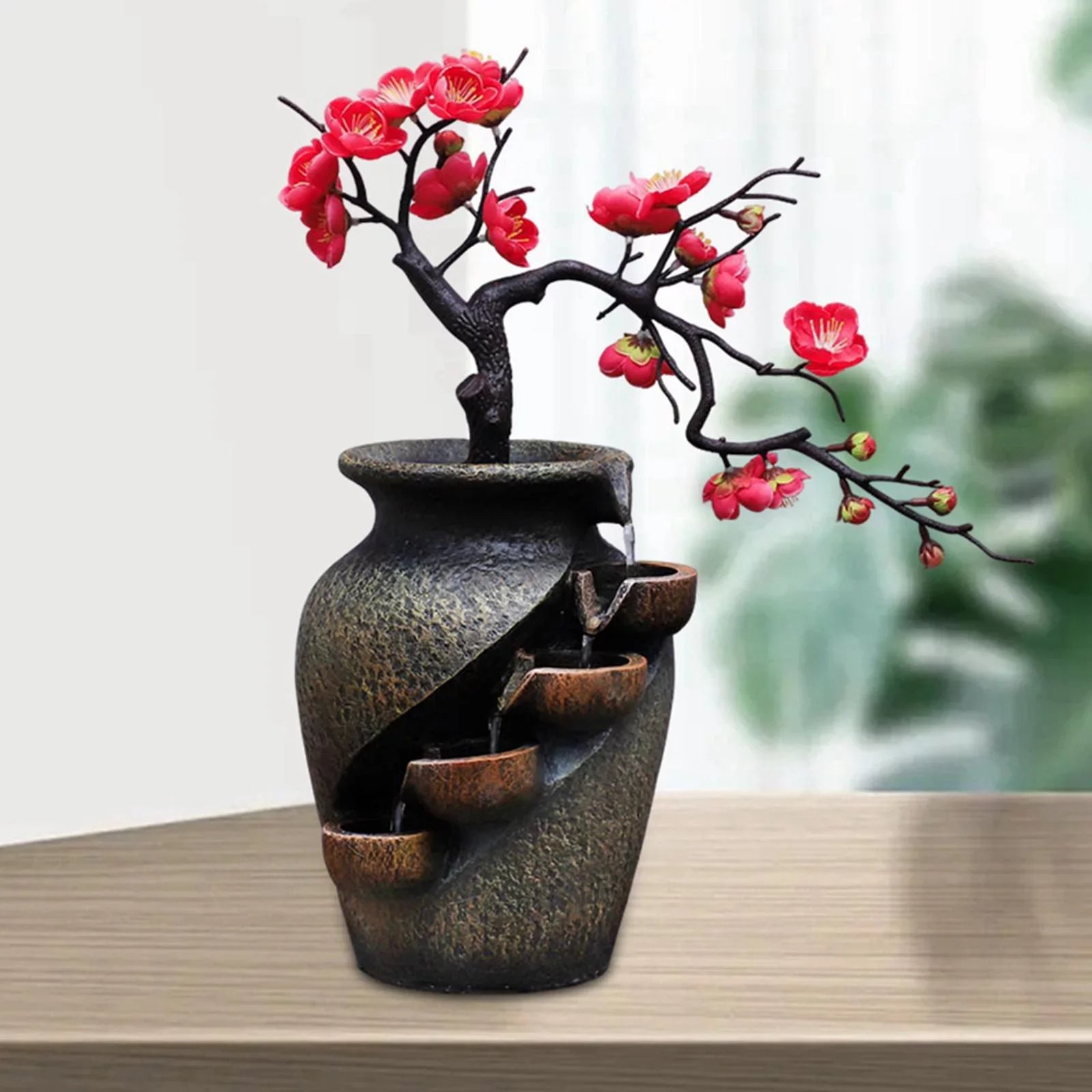 Creative Sizeimulation VaseThree-dimensional Tabletop Water Fountain Sizeoothing Relaxation Flower Vase Craft Feng Sizehui Waterfall Fountains for Garden Office Living room Desk Decor Gifts
