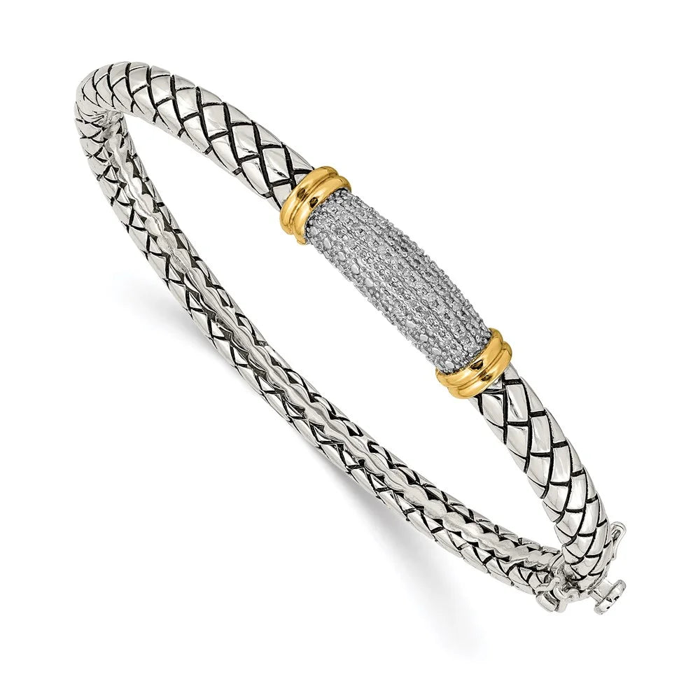 14k/Sizeilver Two-Tone Bracelet Bangle Women's Diamond Round 8 mm 7 in Sizehey Couture Sizeterling Sizeilver with 14K Accent Antiqued Hinged