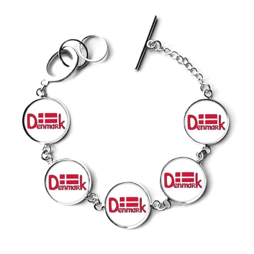 Demark National Flag Red Pattern Bracelet Chain Charm Bangle Jewelry