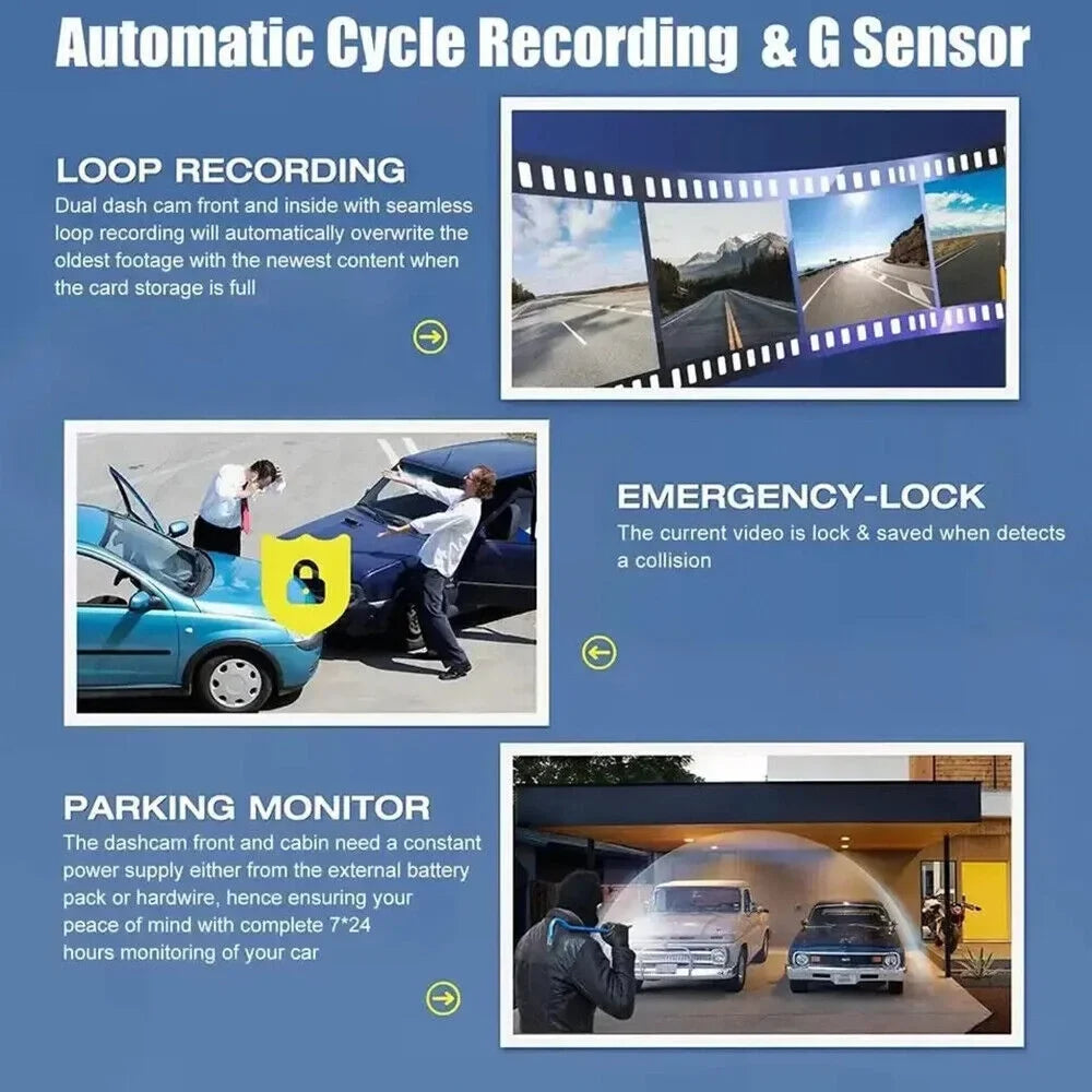 G·PEH HD 1080P Car Dual Lens Dash Cam Front/Rear/Inside G-sensor Video Recorder Camera