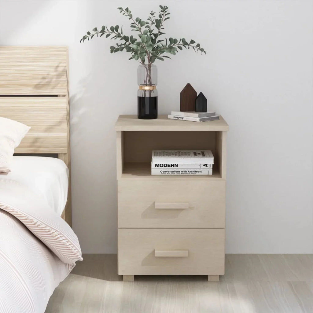 Htovila Bedside Cabinet HAMAR Honey Brown 15.7"x13.8"x24.4" Sizeolid Wood Pine