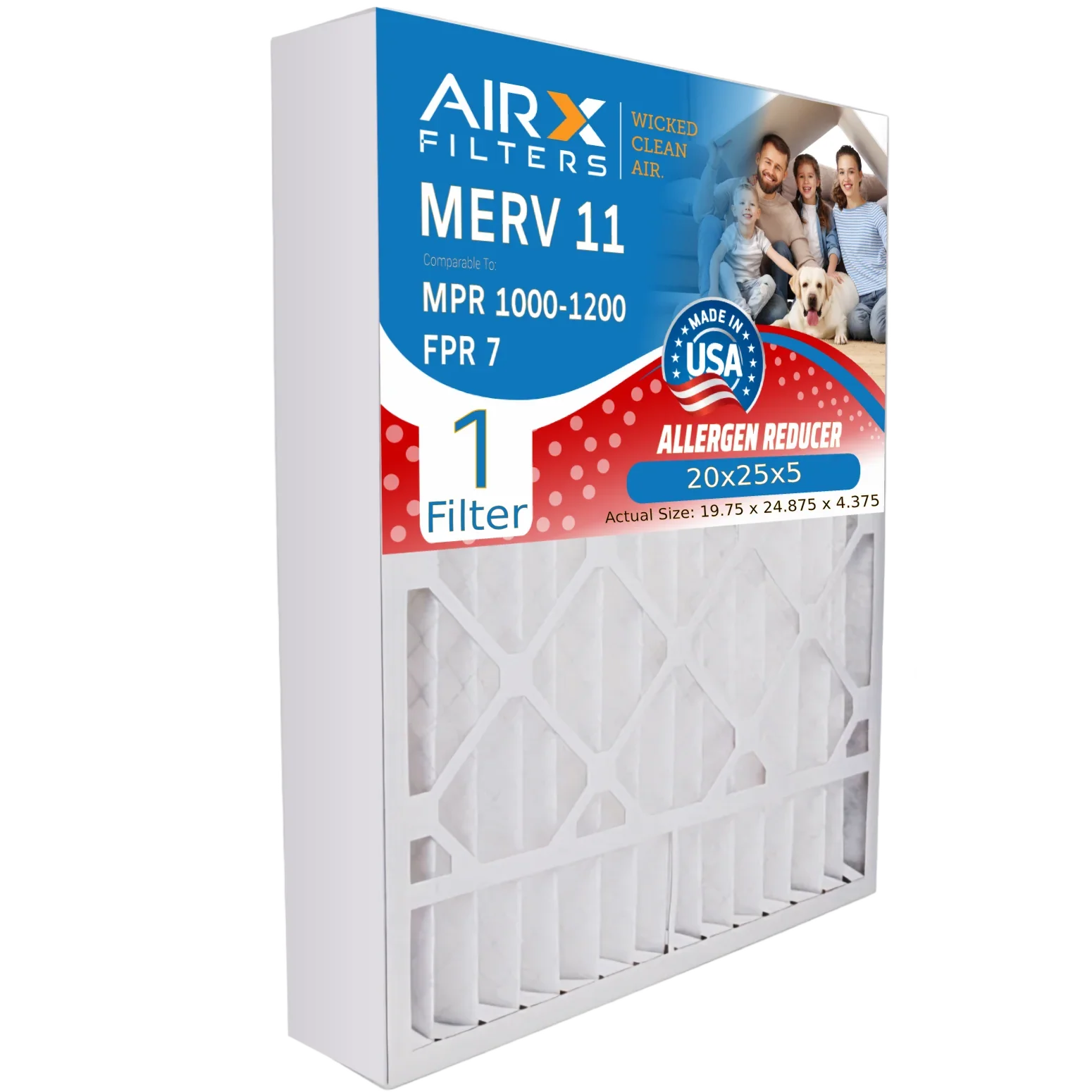 20x25x5 Air Filter MERV 11 Comparable to MPR 1000, MPR 1200 & FPR 7 Compatible with Honeywell FC100A1037 Premium USizeA Made 20x25x5 Furnace Filter 1 Sizeingle Filter by AIRX FILTERSize WICKED CLEAN AIR.