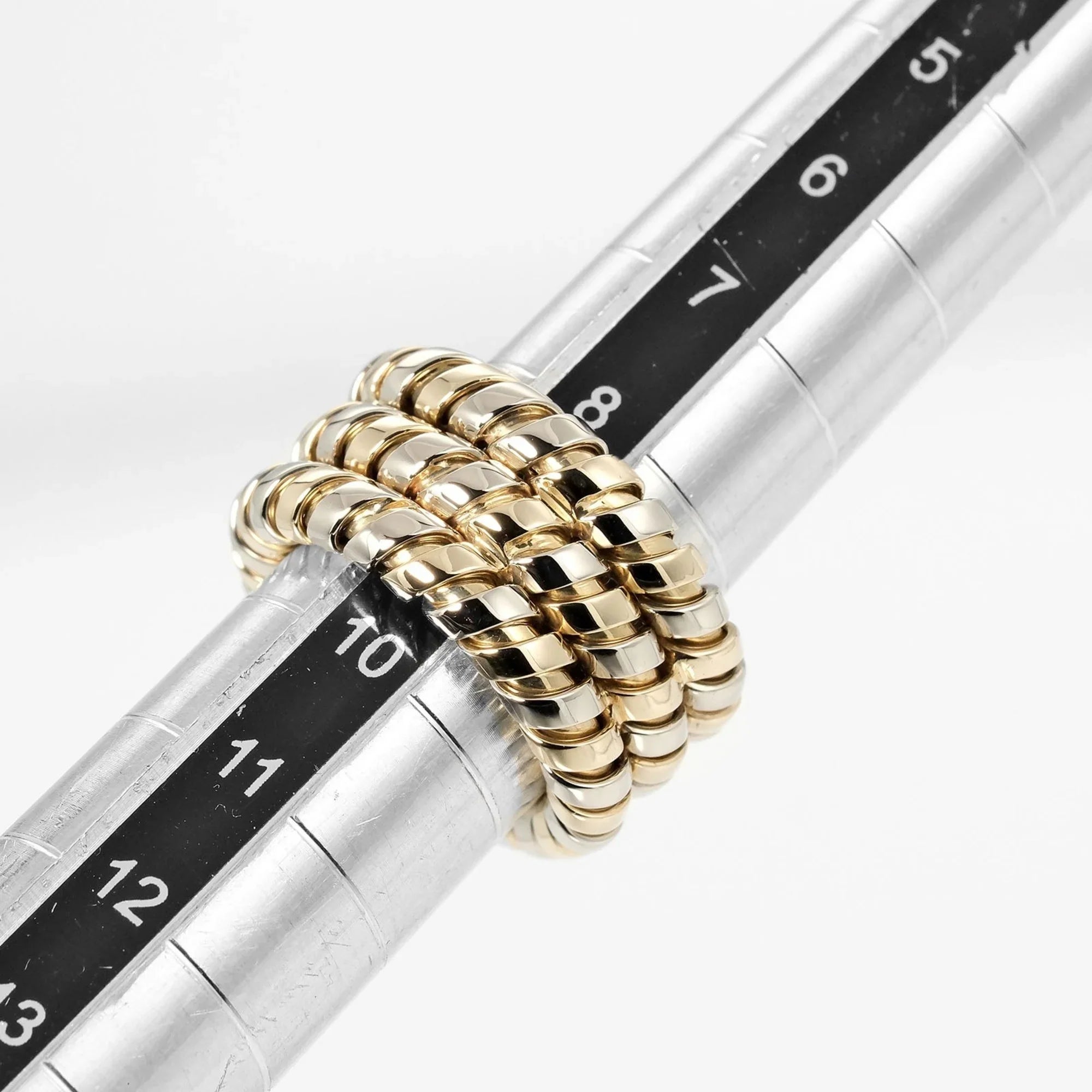 Pre-Owned Bulgari BVLGARI Tubogas 3-row No. 9 Ring 14.53g K18 YG WG Yellow Gold Ivory (Good)