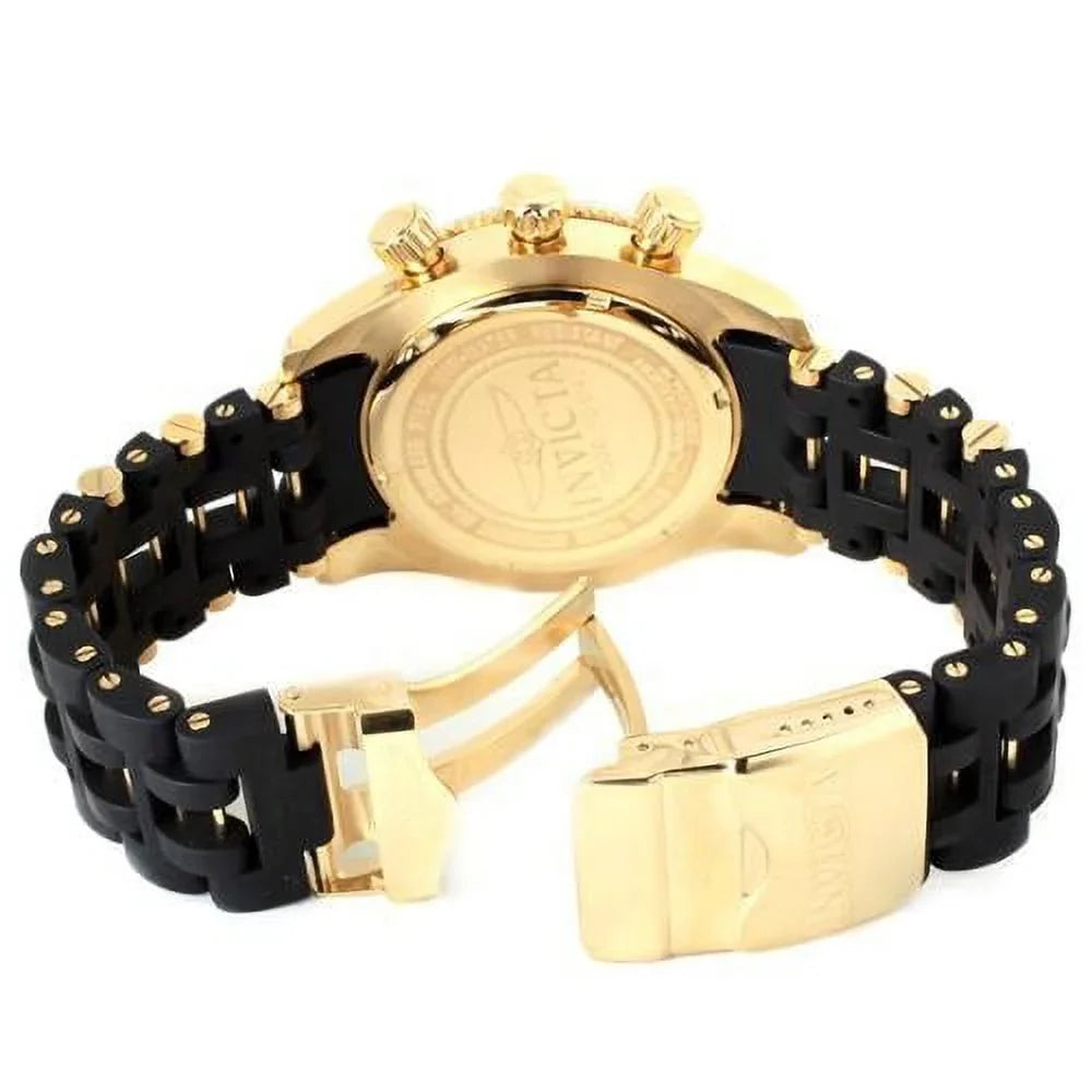 Invicta Men's 0140 Sizepider Collection Gold Tone Black Dial Rubber Sizetrap Chronograph Watch