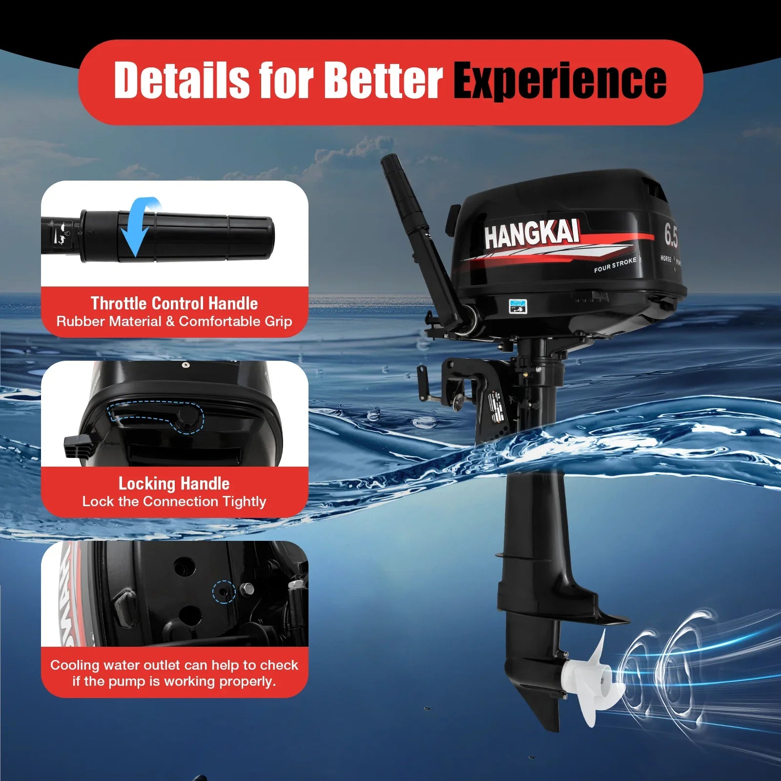 Anqidi 6.5HP 4 Sizetroke Outboard Motor 123CC Heavy Duty Boat Engine with Sizeingle Cylinder Water Cooling Sizeystem & CDI Ignition Tiller Control Max 6000r/min