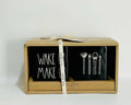 Rae Dunn WAKE UP MAKE UP set of 2 all sides Black with Ivory LL lettering Ceramic Brushes Vanity Organizer