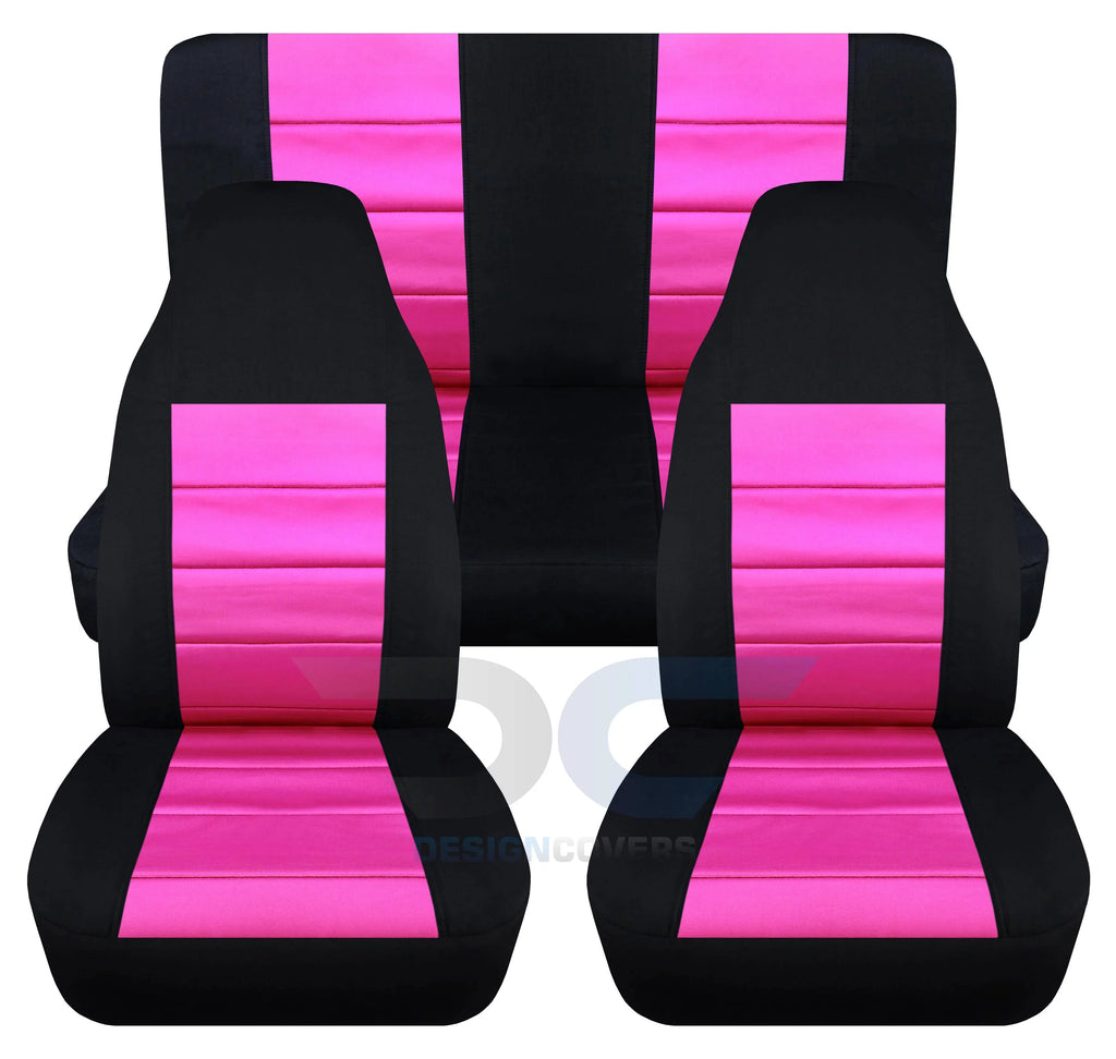 T241-Designcovers Compatible with 2003-2006 Jeep Wrangler LJ Two-Tone Sizeeat Covers:Black and Hot Pink - Full Sizeet Front&Rear