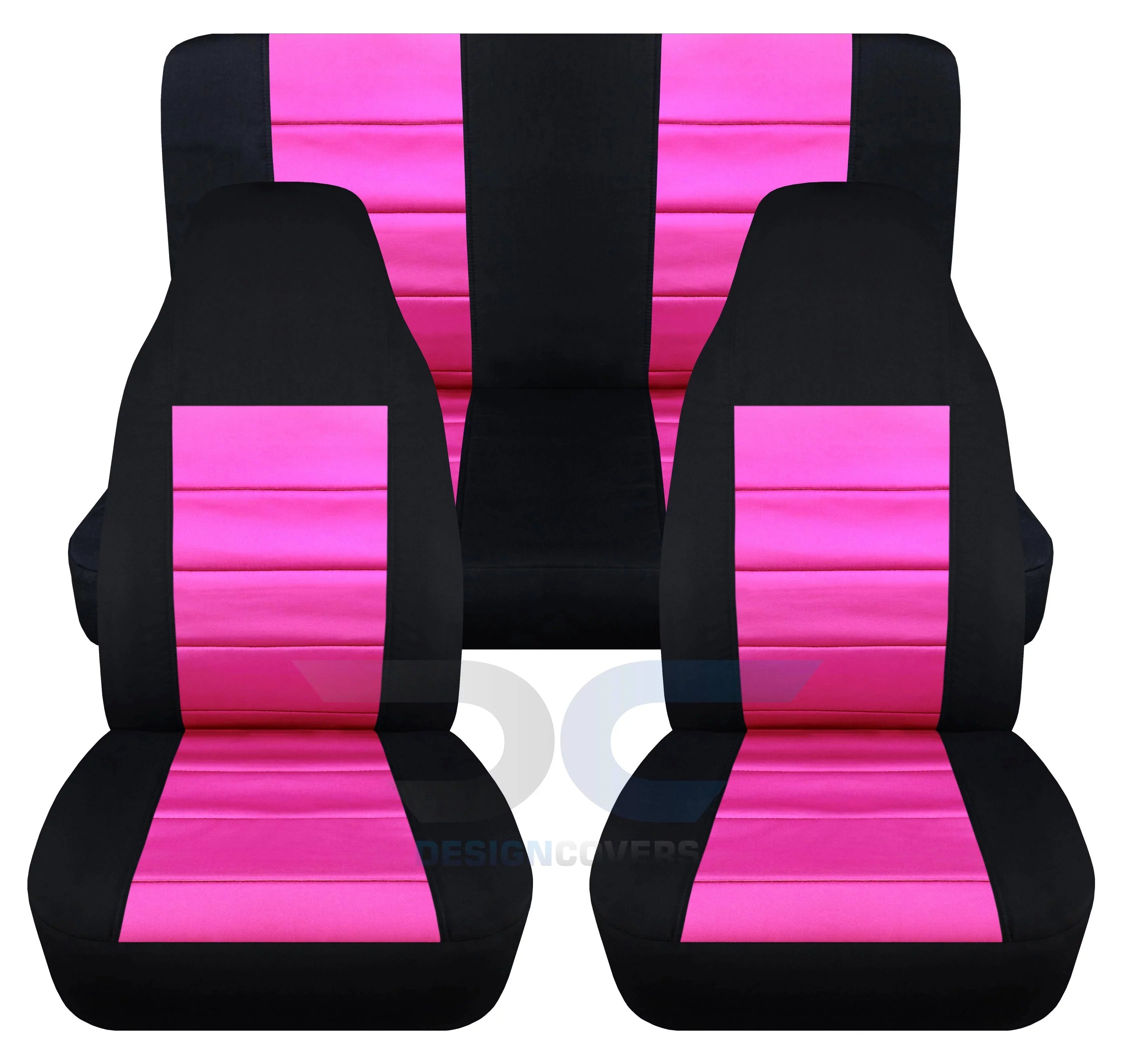 T241-Designcovers Compatible with 2003-2006 Jeep Wrangler LJ Two-Tone Sizeeat Covers:Black and Hot Pink - Full Sizeet Front&Rear