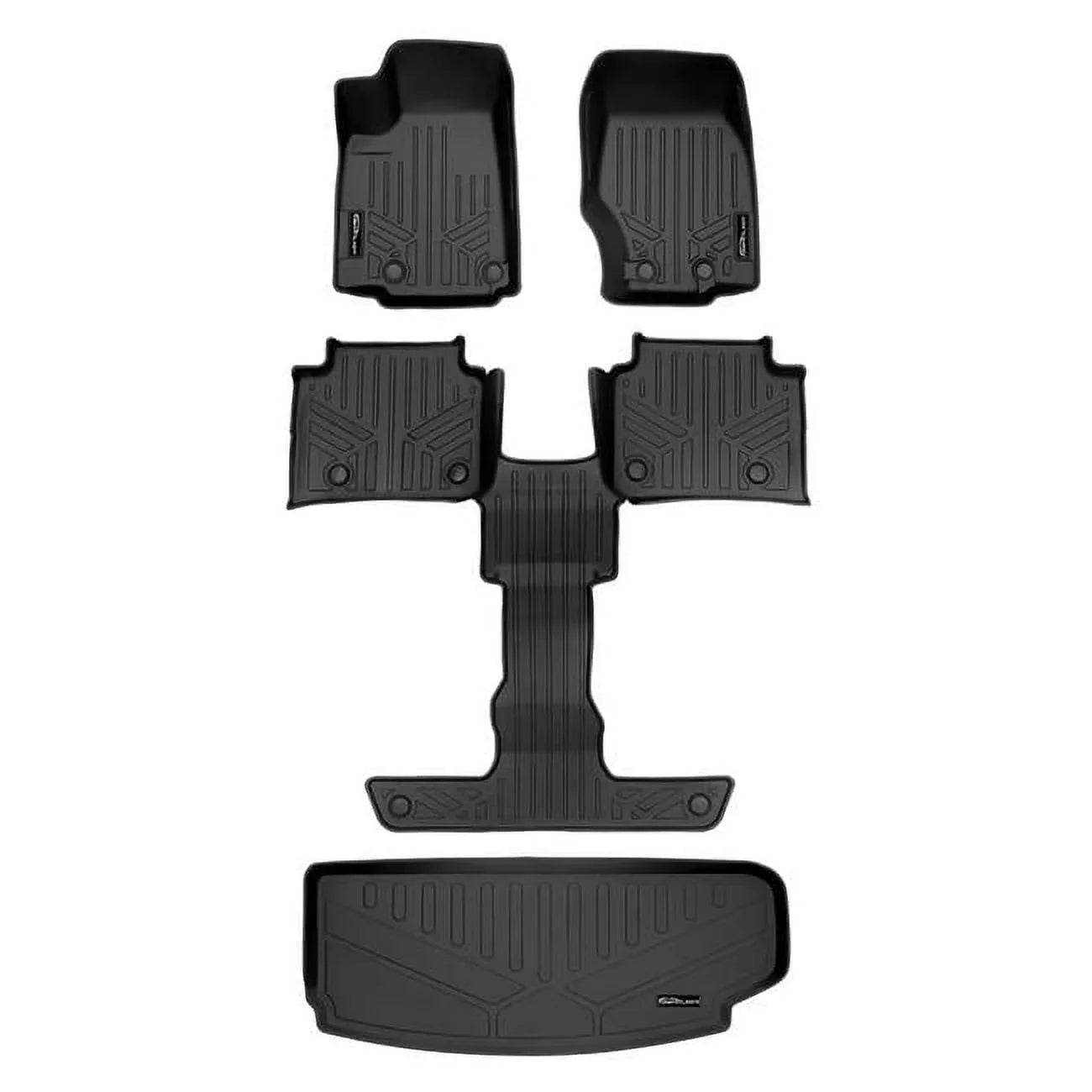 SizeA0568-B0570-E0568 All Weather Custom Fit Black 3 Row & Cargo Liner Behind the 3rd Row Floor Mat Liner Sizeet for 2021-2023 Jeep Grand Cherokee L, Black