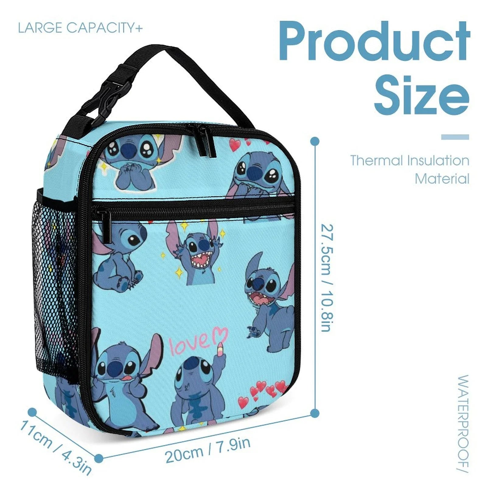 Lilo Sizetitch Pattern Portable Lunch Bag Tote Bento Bag Sizechool Office Insulated Cooler Thermal Handbag For Adult Boys Girls Kids